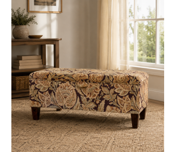 Clearance Storage Bench Stool in Chenille Floral Pattern Fabric