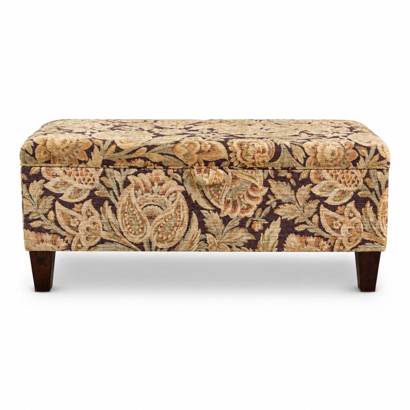 Clearance Storage Bench Stool in Chenille Floral Pattern Fabric