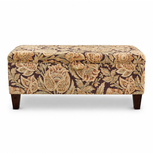 Clearance Storage Bench Stool in Chenille Floral Pattern Fabric