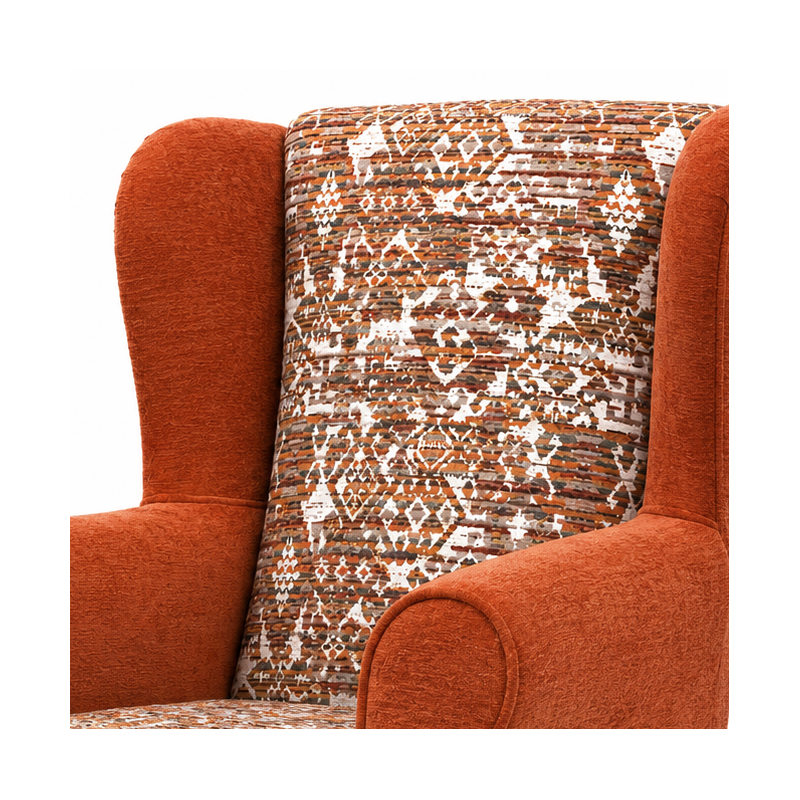 Standard Wingback Chair in a Combination of Orange Lusaka & Celadon|Beaumont
