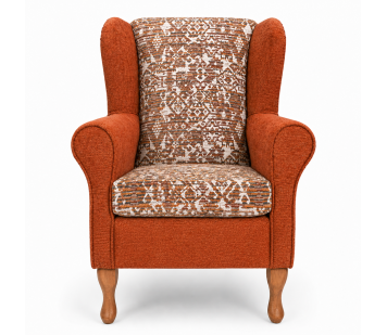 Clearance Standard Wingback Chair in a Combination of Orange Lusaka & Celadon Fabrics