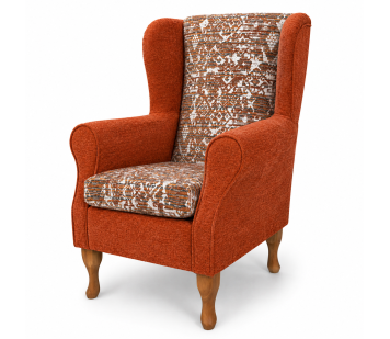 Clearance Standard Wingback Chair in a Combination of Orange Lusaka & Celadon Fabrics