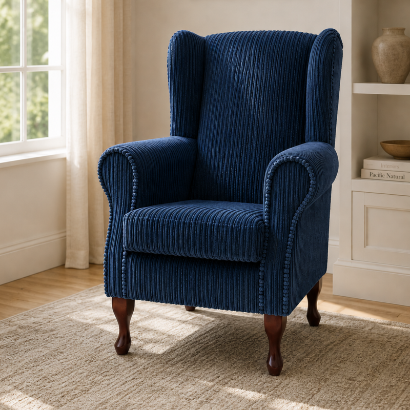 Clearance Standard Wingback Westoe Chair in Navy Jumbo Cord