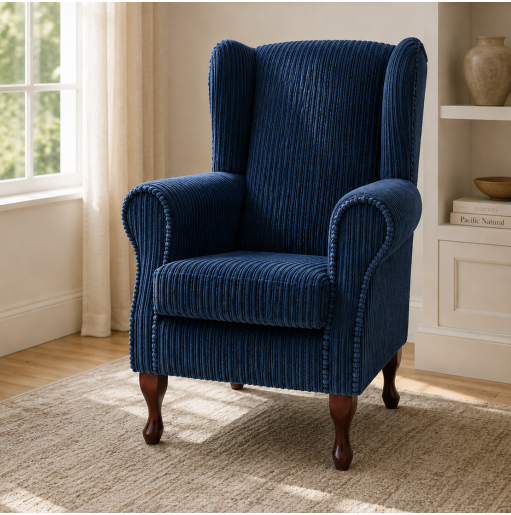 Clearance Standard Wingback Westoe Chair in Navy Jumbo Cord