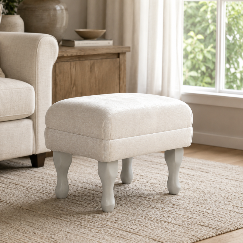 Small Footstool in a Celina Coconut Distressed Chenille Fabric