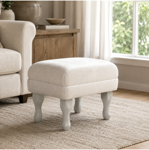 Small Footstool in a Celina Coconut Distressed Chenille Fabric