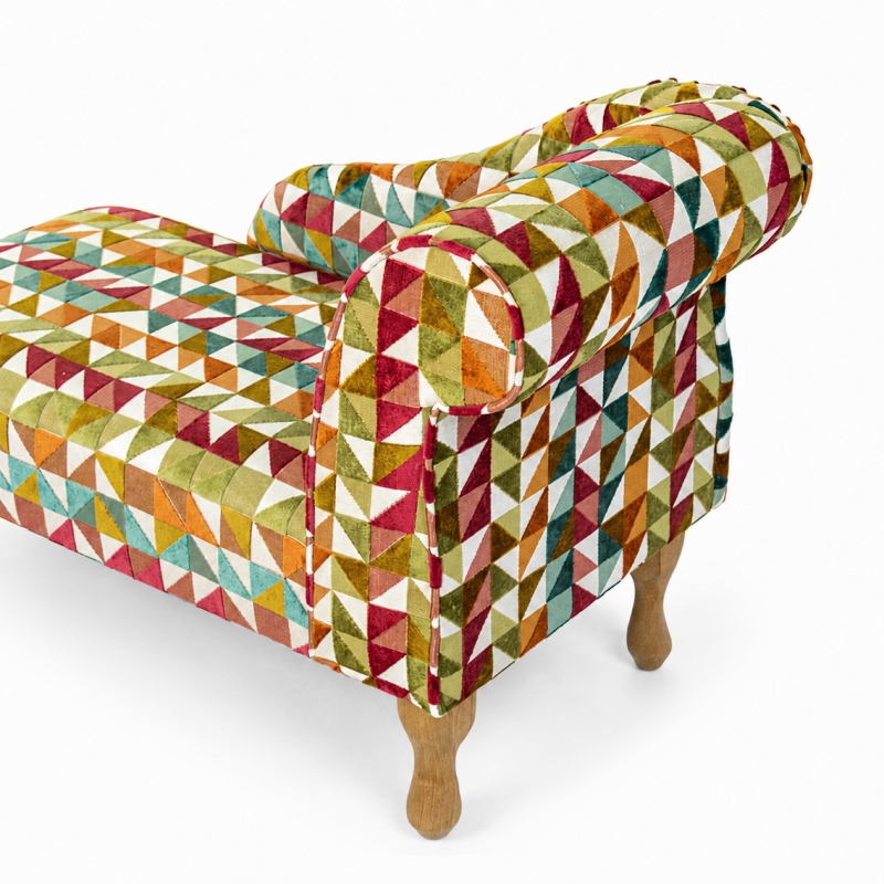 LUXE Mini Chaise Longue in Venezia Multi Geometric Fabric LUXE Mini Chaise Longue in Venezia Multi Geometric Fabric