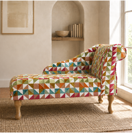 LUXE Mini Chaise Longue in Venezia Multi Geometric Fabric