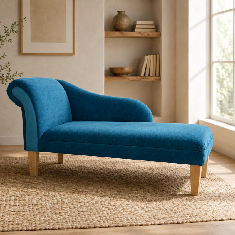 Medium Chaise Longue in Destino Teal Easyclean Velvet  | Beaumont