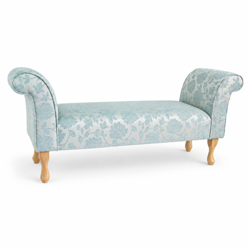 Medium Window Seat Settle in Woburn Floral Blue Fabric Medium Window Seat Settle in Woburn Floral Blue Fabric