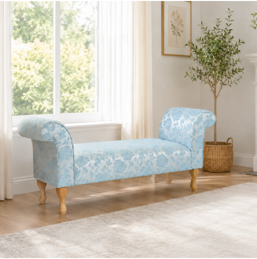 Medium Window Seat Settle in Woburn Floral Blue Fabric