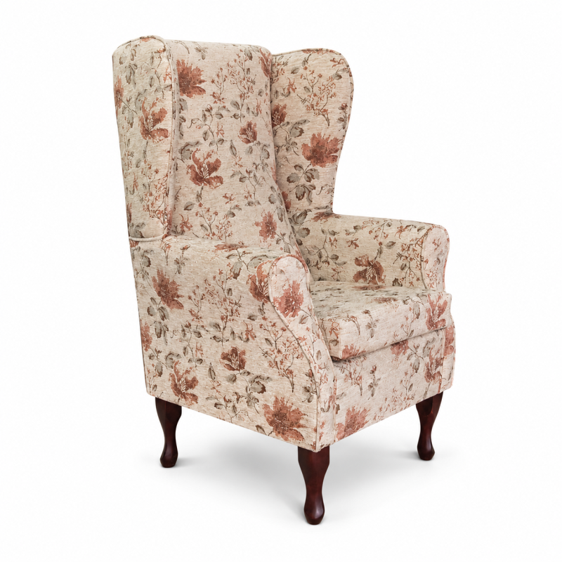 Large High Back Chair in Camden Floral Pearl Fabric
