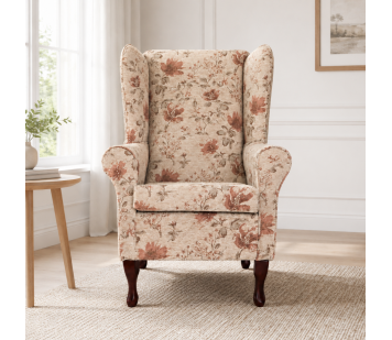 Large High Back Chair in Camden Floral Pearl Fabric