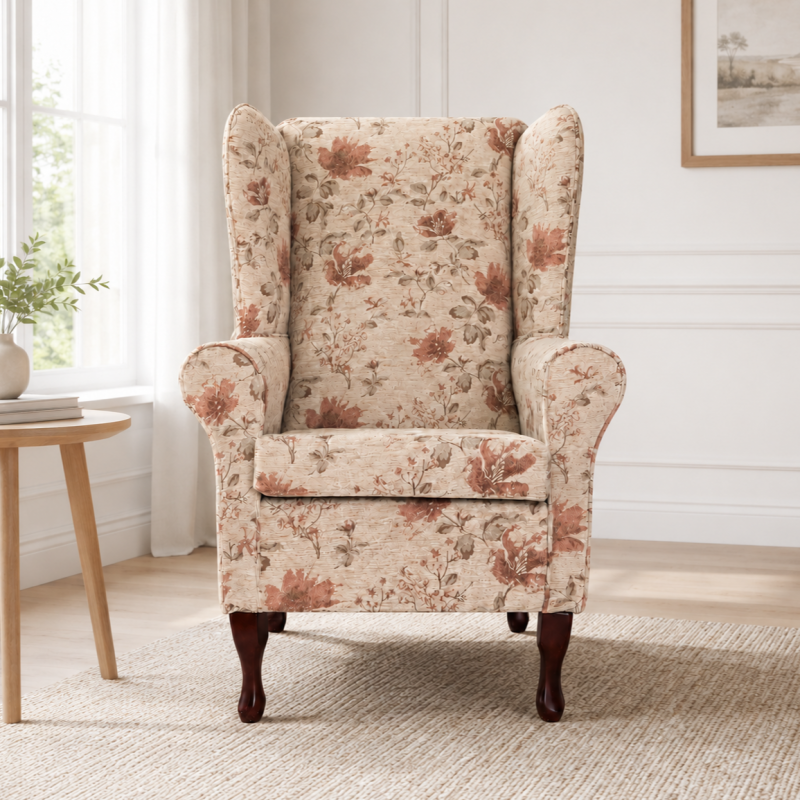 Large High Back Chair in Camden Floral Pearl Fabric
