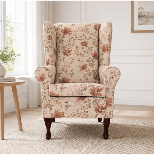 Large High Back Chair in Camden Floral Pearl Fabric