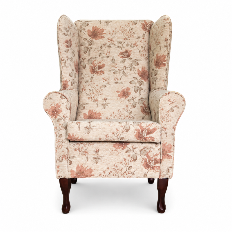 Large High Back Chair in Camden Floral Pearl Fabric
