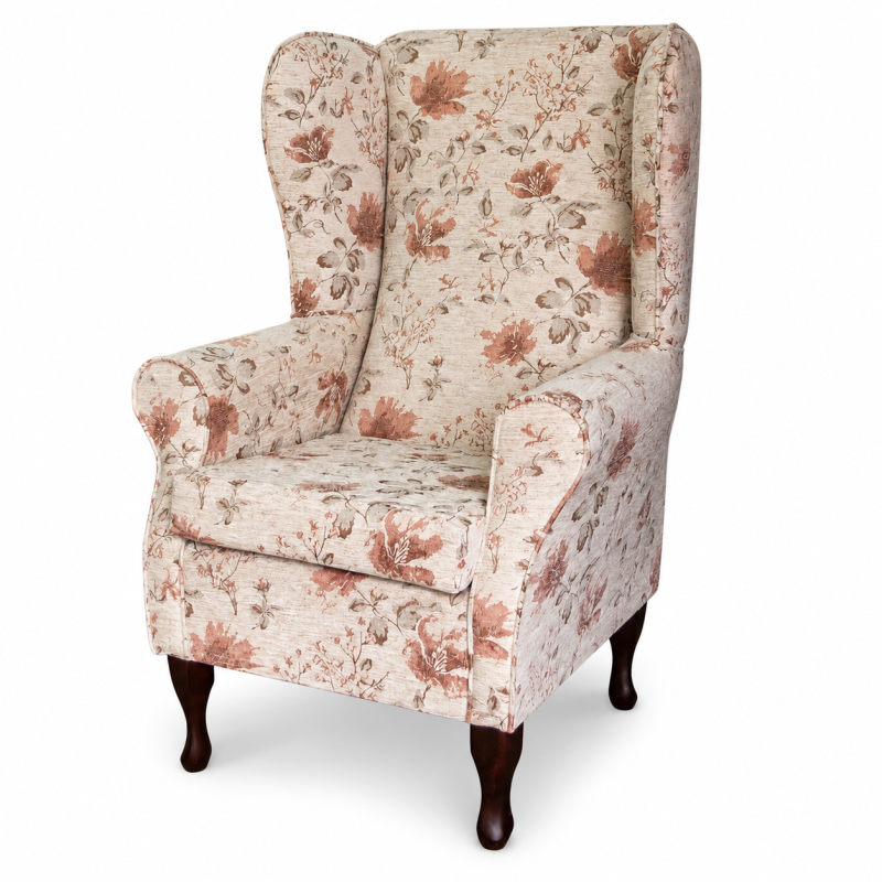 Large High Back Chair in Camden Floral Pearl Fabric