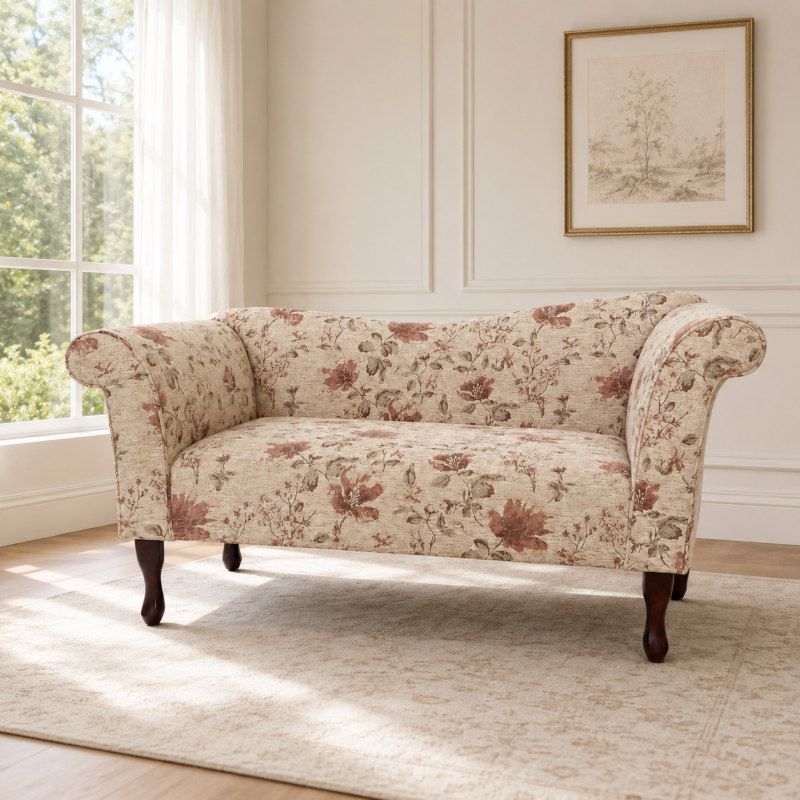 Designer Chaise Sofa in a Camden Floral Pearl Fabric Designer Chaise Sofa in a Camden Floral Pearl Fabric
