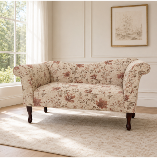 Designer Chaise Sofa in a Camden Floral Pearl Fabric