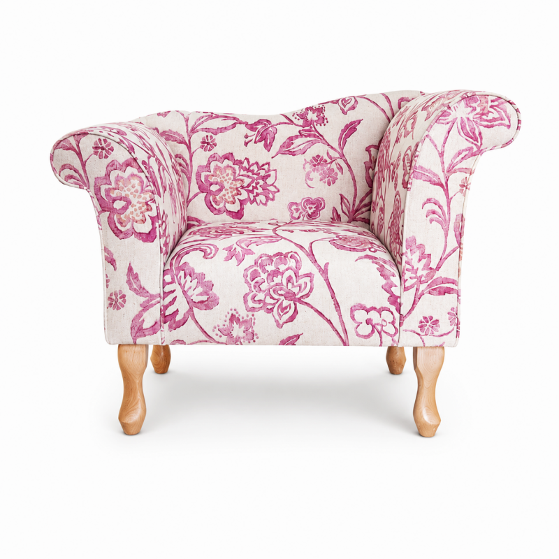 Designer Chaise Chair in Giardino Pink Floral Fabric Designer Chaise Chair in Giardino Pink Floral Fabric