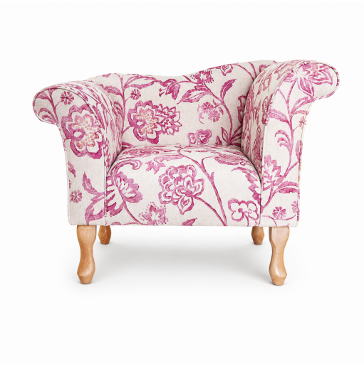 Designer Chaise Chair in Giardino Pink Floral Fabric