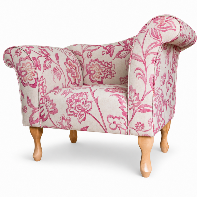 Designer Chaise Chair in Giardino Pink Floral Fabric Designer Chaise Chair in Giardino Pink Floral Fabric
