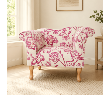 Designer Chaise Chair in Giardino Pink Floral Fabric