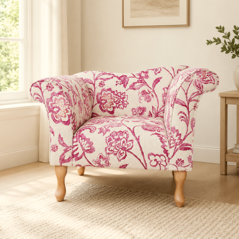Designer Chaise Chair in Giardino Pink Floral Fabric Designer Chaise Chair in Giardino Pink Floral Fabric