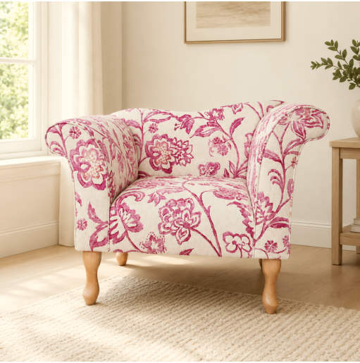 Designer Chaise Chair in Giardino Pink Floral Fabric