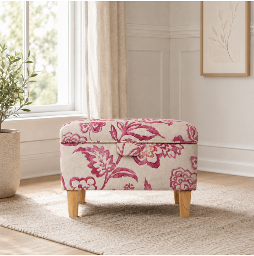 Storage Footstool in Giardino Pink Floral Fabric