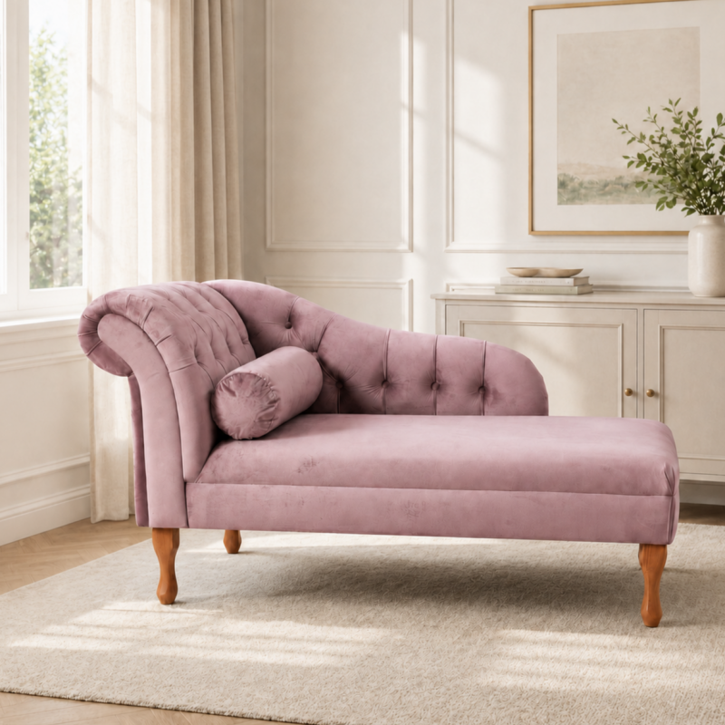 Medium Buttoned Chaise Longue in Cambio Heather Velvet Medium Buttoned Chaise Longue in Cambio Heather Velvet