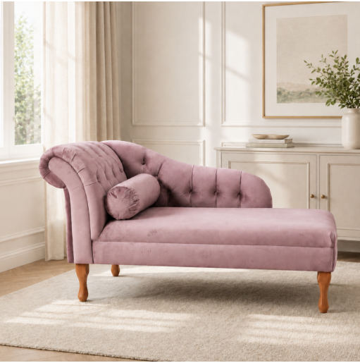 Medium Buttoned Chaise Longue in Cambio Heather Velvet