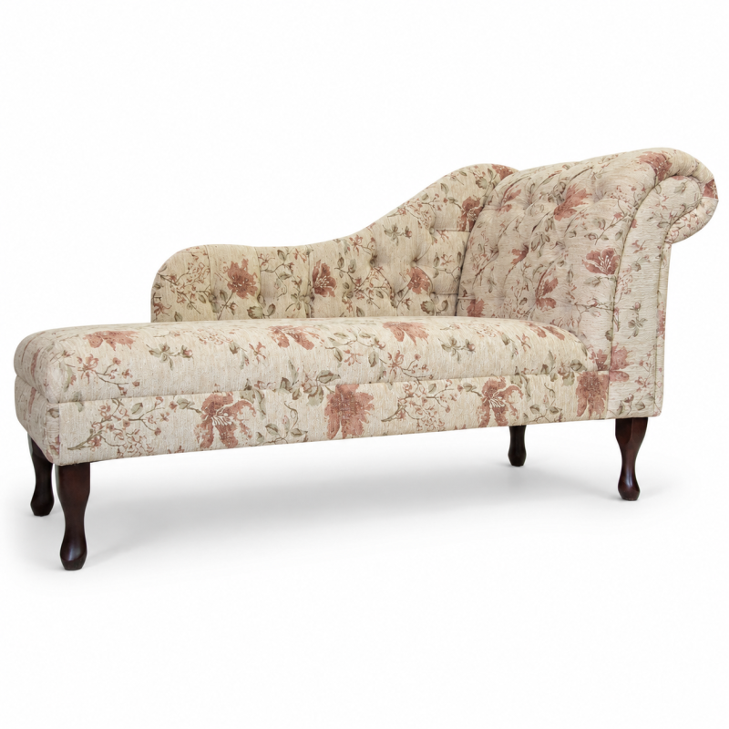 Large Deep Buttoned Chaise Longue in Camden Floral Pearl Fabric Large Deep Buttoned Chaise Longue in Camden Floral Pearl Fabric