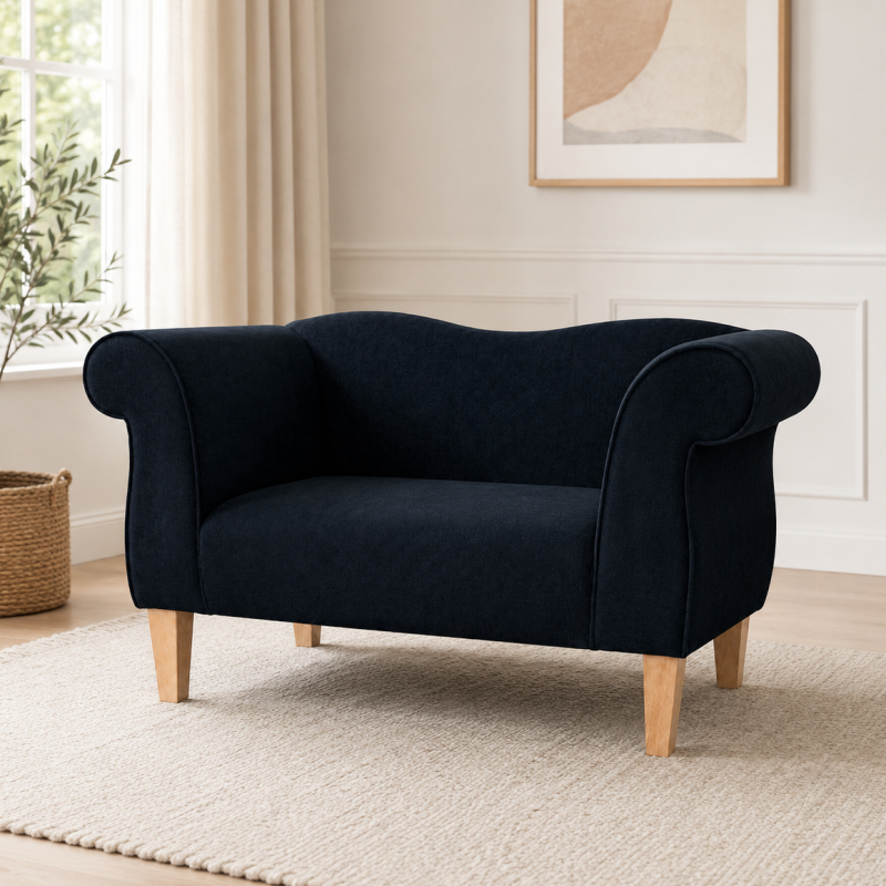 Small Chaise Sofa in Notting Hill Plain Noir Velvet Fabric Small Chaise Sofa in Notting Hill Plain Noir Velvet Fabric