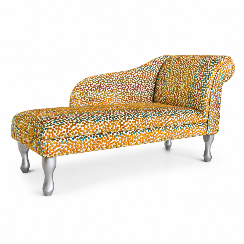 LUXE Medium Chaise Longue – Venezia Multicoloured Spot Fabric LUXE Medium Chaise Longue – Venezia Multicoloured Spot Fabric