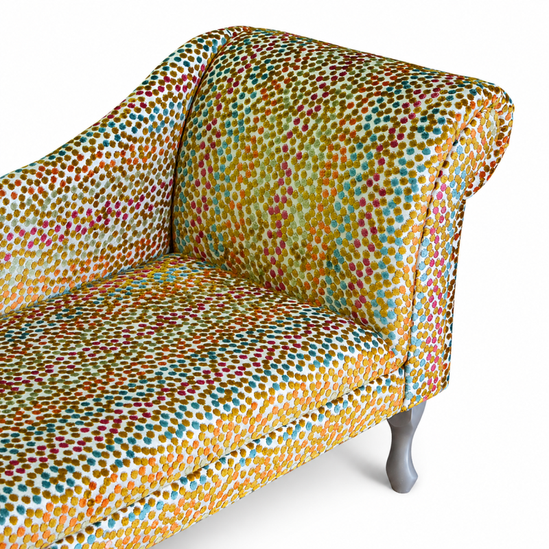 LUXE Medium Chaise Longue – Venezia Multicoloured Spot Fabric LUXE Medium Chaise Longue – Venezia Multicoloured Spot Fabric