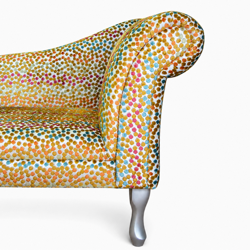 LUXE Medium Chaise Longue – Venezia Multicoloured Spot Fabric LUXE Medium Chaise Longue – Venezia Multicoloured Spot Fabric