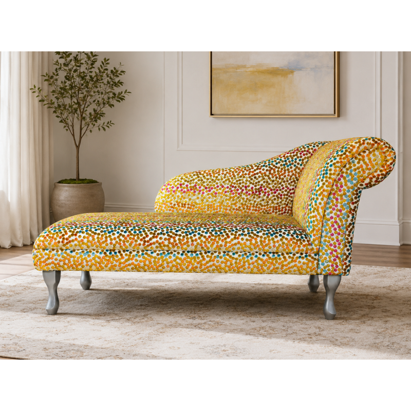 LUXE Medium Chaise Longue in Venezia Multicoloured Spot Fabric LUXE Medium Chaise Longue in Venezia Multicoloured Spot Fabric