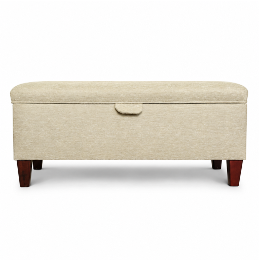 Storage Bench Stool in Beige Chenille Fabric