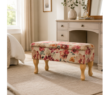 Dressing Table Storage Stool in Giardino Pink Eternal Blossom Fabric