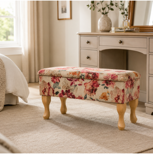 Dressing Table Storage Stool in Giardino Pink Eternal Blossom Fabric