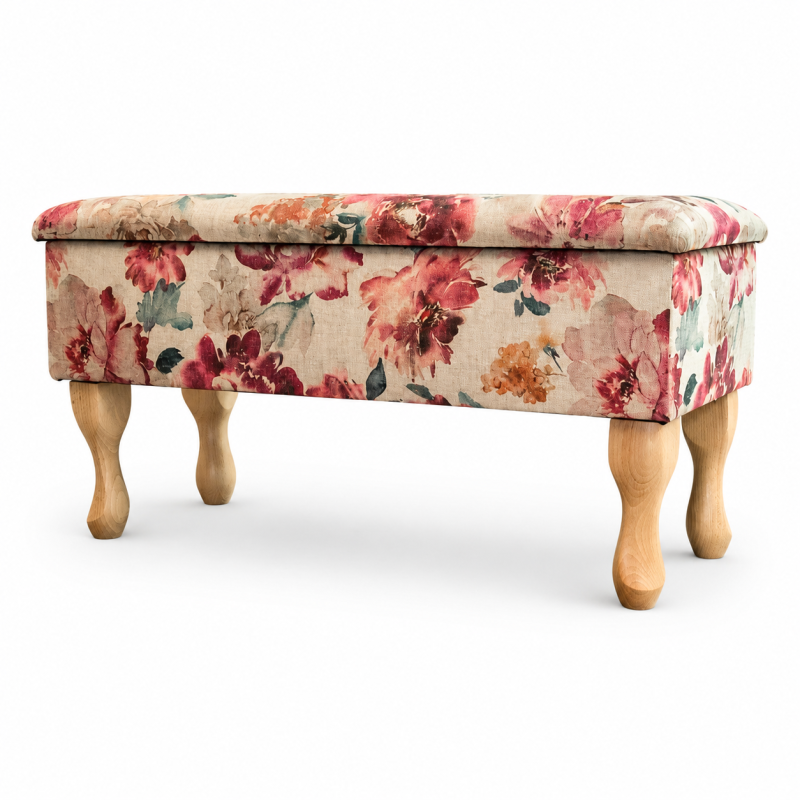 Dressing Table Storage Stool in Giardino Pink Eternal Blossom Fabric Dressing Table Storage Stool in Giardino Pink Eternal Blossom Fabric