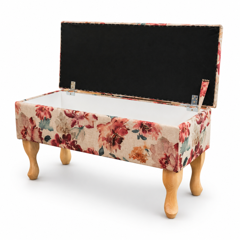 Dressing Table Storage Stool in Giardino Pink Eternal Blossom Fabric Dressing Table Storage Stool in Giardino Pink Eternal Blossom Fabric