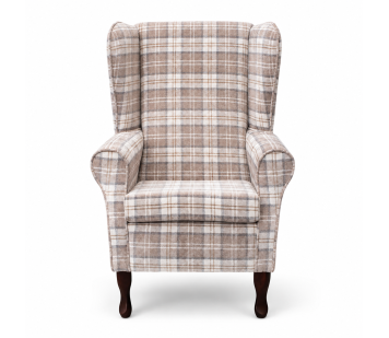 LUXE Large High Back Chair in Lana Latte Plaid Tartan