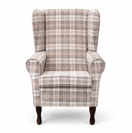 LUXE Large High Back Chair in Lana Latte Plaid Tartan