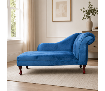 Large Chaise Longue in a Blue Velvet Fabric
