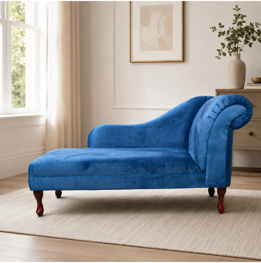 Large Chaise Longue in a Blue Velvet Fabric