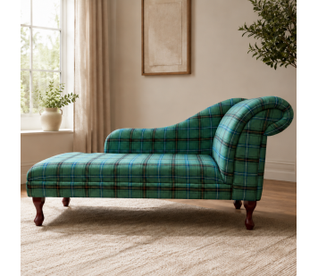Large Chaise Longue in a Green Tartan Fabric