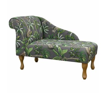 Left Facing 41" Chaise Longue in a Monkey Grey Print Fabric