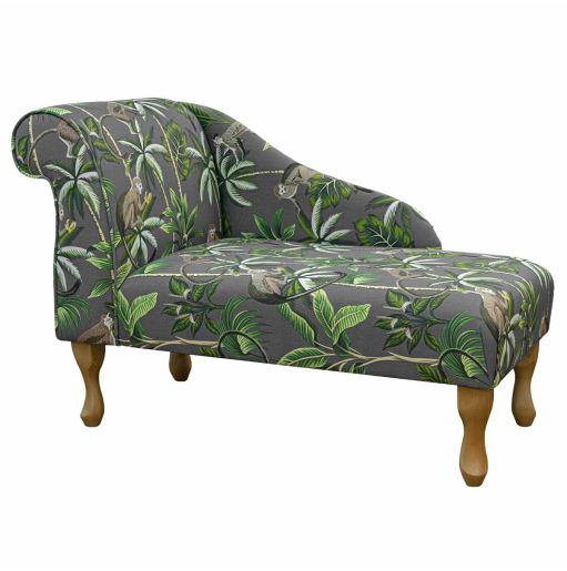 Left Facing 41" Chaise Longue in a Monkey Grey Print Fabric